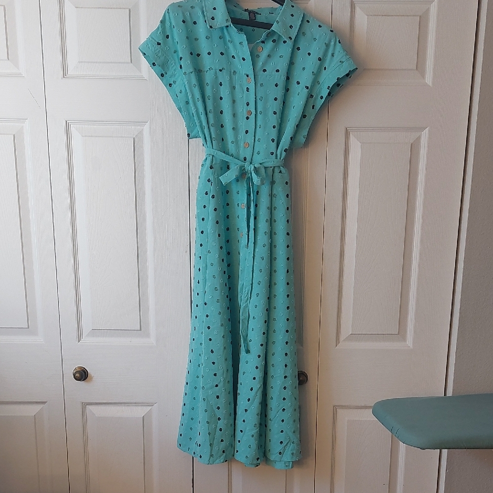 Nina Leonard Aqua Eyelet Maxi Dress